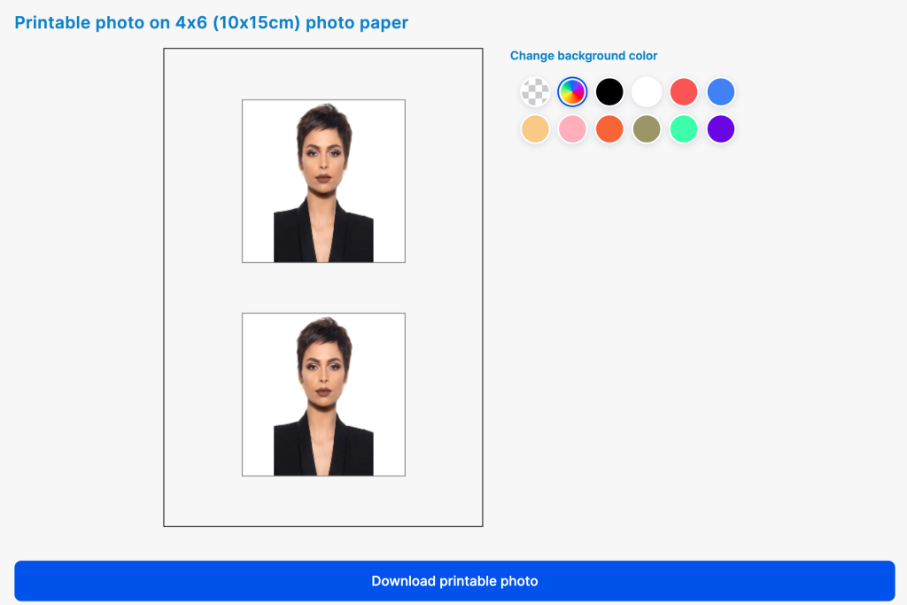 Background options of passport photos