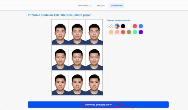 upload, edit, then download photo for China passport